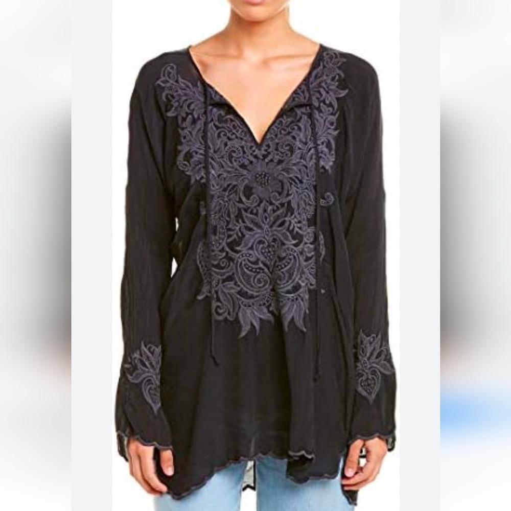 Johnny Was black tania embroidered tunic